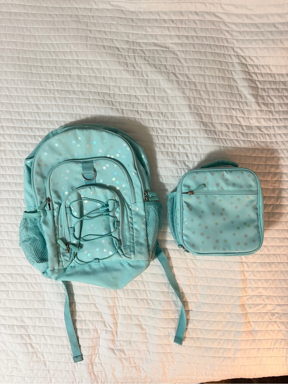 Pottery Barn Teen Aqua Polka Dot Backpack & Lunch Box Set